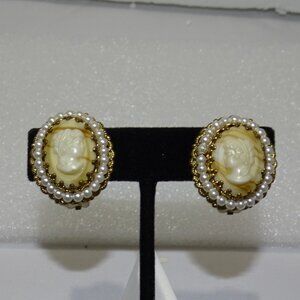 WEST GERMANY VICTORIAN CAMEO CLIP EARRINGS